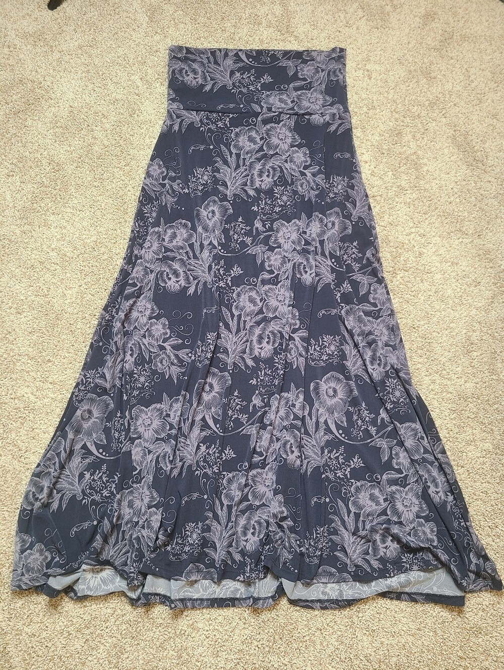LuLaRoe Maxi Skirt Dress Navy Floral Slinky
